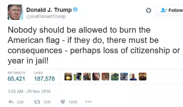 Donald Trump suggests jail term or loss of citizenship for flag burners